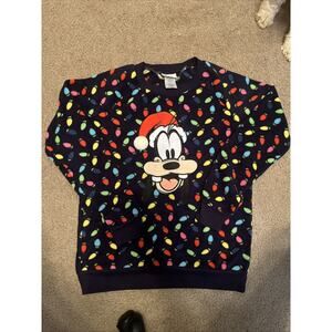 Disney Parks Goofy Christmas Light Fleece Sweater Ugly Christmas Sweater Med